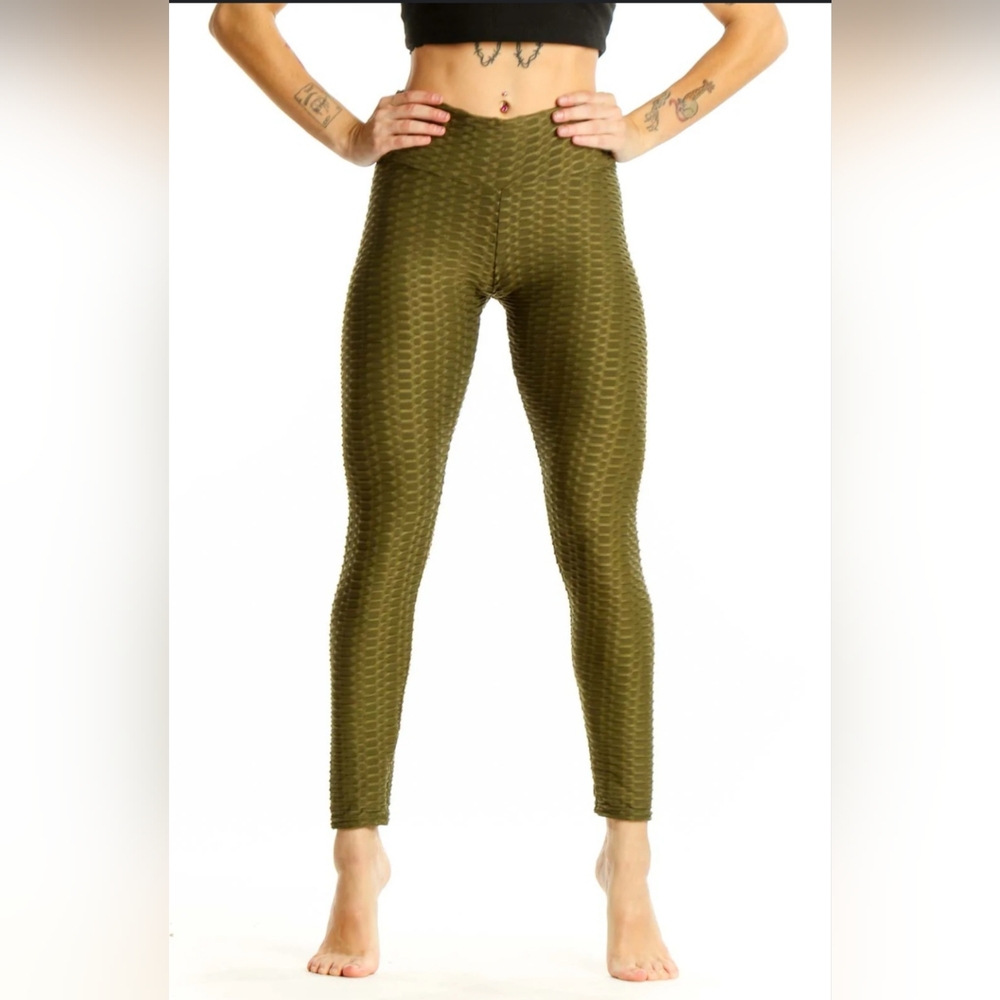 Olive Green Textured‎ Leggings